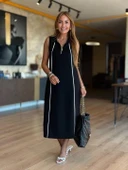 Kadın Modal Kumaş şerit Detaylı Fermuarlı Midi Elbise thumbnail 4