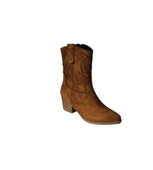 YAZKIŞ Kadın Siyah Taba Süet Üzeri Desenli 5cm Kalın Topuk Kovboy Botu thumbnail 2