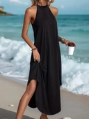 Kadın Daire Yakalı Reglan Kol Viskon Elbise thumbnail 3