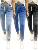 Kadın Yüksek Bel önden Düğmeli Jean Pantolon thumbnail 4