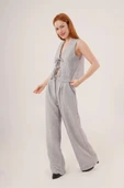 Ön Bağlama Detaylı Yelek Ve Pantolon Gri İkili Takım thumbnail 1