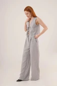 Ön Bağlama Detaylı Yelek Ve Pantolon Gri İkili Takım thumbnail 3