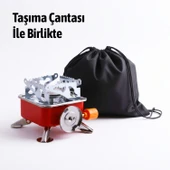 Mini Portatif Kamp Ocağı Taşınabilir Tek Gözlü Kırmızı Renk Kartuşlu Manyeto Çakmaklı Piknik Ocak thumbnail 6