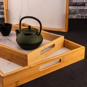 Bambum Marbella 3'lü Mermer Desen Tepsi Beyaz thumbnail 3