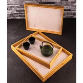 Bambum Marbella 3'lü Mermer Desen Tepsi Beyaz thumbnail 1