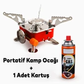 Mini Portatif Kamp Ocağı Taşınabilir Tek Gözlü Kırmızı Renk Kartuşlu Manyeto Çakmaklı Piknik Ocak thumbnail 1