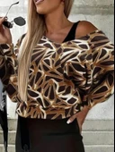 Kadın Uzun Kollu Askılı Yuvarlak Yakalı Yırtmaçlı Dalgıç Elbise Ile Yakalı Yunan Desenli Bluz Ikili Takım thumbnail 2