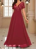 Kadın Kısa Kollu Derin V Yakalı A Kesim Pulpayet Detaylı şifon Nedime Elbisesi thumbnail 4