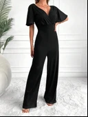 Kadın Kısa Kollu Kruvaze Yaka ırt Dekolteli Pegasus Kumaş Tulum thumbnail 8