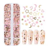 Pembe ve Gold Tırnak Süsleme Folyo Pulları Karışık Dizayn Ay Yıldız Kalp Nail Art thumbnail 1