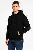 Erkek Ovarsize Kapüşonlu wetshirt Kanguru Çepli Cıtcıtlı 3 Iplik Şardonlu Hoodie  iyah thumbnail 1