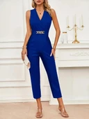 Kadın Sıfır Kollu Kruvaze Detaylı Ithal Krep Tulum thumbnail 1