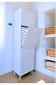 AZZURİ Furniture Çamaşır Sepetli Banyo Dolabı 2 Sepetli Çok Amaçlı Dolap Beyaz thumbnail 4