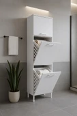 AZZURİ Furniture Çamaşır Sepetli Banyo Dolabı 2 Sepetli Çok Amaçlı Dolap Beyaz thumbnail 1