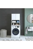 AZZURİ Furniture Çamaşır Makinesi Dolabı 3 Gözlü Kapaklı Banyo Dolabı Beyaz thumbnail 2