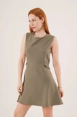 Yanları Zincir Detaylı ıfır Kol Haki Mini Elbise thumbnail 4