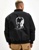 Unisex Uzun Kol Baskılı Bomber Ceket  iyah thumbnail 2