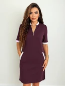 Kadın Kısa Kollu Yakadan Fermuarlı Cepli Yandan Yırtmaçlı Viskon Elbise thumbnail 1
