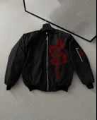 Tam Fermuarlı Uzun Kol Baskılı Bomber Ceket  iyah thumbnail 1