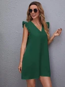 Kadın Kısa Kollu V Yakalı Ithal Krep Elbise thumbnail 2