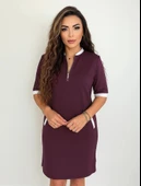 Kadın Kısa Kollu Yakadan Fermuarlı Cepli Yandan Yırtmaçlı Viskon Elbise thumbnail 2