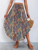 Kadın Beli Lastikli Bağcıklı Asimetrik Kesim Detaylı Desenli Bürümcük Etek thumbnail 5
