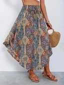 Kadın Beli Lastikli Bağcıklı Asimetrik Kesim Detaylı Desenli Bürümcük Etek thumbnail 4