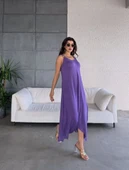 Kadın çan Dokuma Kumaş V Yaka Asimetrik Kesim Elbise thumbnail 5