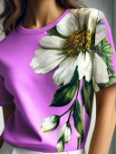 Kadın Kısa Kollu Bisiklet Yaka çiçek Baskılı Süprem Bluz thumbnail 2