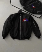 Tam Fermuarlı Uzun Kol Baskılı Bomber Ceket  iyah thumbnail 1