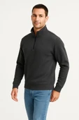 Erkek Dik Yaka weatshirt Dik Yaka Yarım Fermuarlı 3 İplik Şardonlu Pamuk Kumaş  Antrasit thumbnail 1