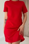 Kırmızı Kısa Kol Atlas ini Elbise thumbnail 3
