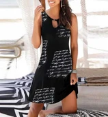 Kadın Kolsuz Halka Detay Mektup Desenli Mikro Elbise thumbnail 2