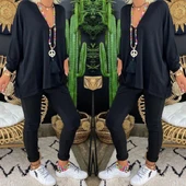 Kadın Uzun Kollu Derin V Yaka ön Kısa Arka Uzun Viskon Bluz thumbnail 3