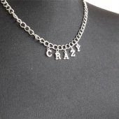Gri Crazy Yazılı Harfli 45 cm Zincirli Hediyelik Bayan Kolye Takı thumbnail 1