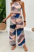 Kadın Omuzlardan Açık Boyundan Geçmeli Beli Lastikli Desenli Dalgıç Tulum thumbnail 1