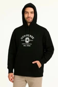 Üç İplik Kapşonlu ön Ve Arka Baskılı weathirt Hoodie iyah thumbnail 3