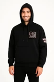 Üç İplik Kapüşonlu Ön Ve Arka Baskılı weathirt Hoodie  iyah thumbnail 2