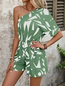 Kadın Tek Omuzdan Açık Beli Lastikli Desenli Süprem Tulum thumbnail 3