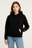 Kadın Üç İp Şardonlu Beren Kapüşonlu Sweat Siyah thumbnail 2