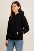 Kadın Üç İp Şardonlu Beren Kapüşonlu Sweat Siyah thumbnail 1