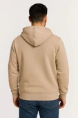 Erkek Üç İplik Kapüşonlu Tam Fermuarlı Kanguru Çepli weathirt Hoodie  Bej thumbnail 2