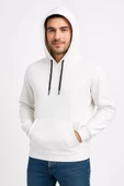 Erkek Üç İplik Kapüşonlu Kanguru Cepli weathirt Hoodie  Beyaz thumbnail 4