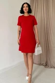 Kırmızı Kısa Kol Atlas ini Elbise thumbnail 1