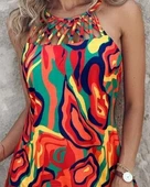 Kadın Omuzlardan Açık çapraz şerit Detaylı Desenli Süprem Elbise thumbnail 2