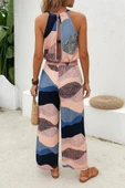 Kadın Omuzlardan Açık Boyundan Geçmeli Beli Lastikli Desenli Dalgıç Tulum thumbnail 4