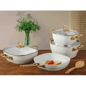 Lines Defne 7 Parça Altın Metal Kulplu Indüksiyon Taban Kare Granit Tencere Seti thumbnail 3