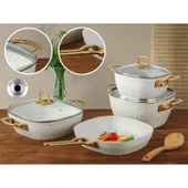 Lines Defne 7 Parça Altın Metal Kulplu Indüksiyon Taban Kare Granit Tencere Seti thumbnail 1