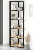 Bofigo 6 Raflı Kitaplık Dekoratif Kitaplık Metal Kitaplık Ofis Kitaplığı Aksesuar Rafı Sardes Safir Meşe thumbnail 3