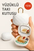 Taşınabilir Yüzüklü Takı Kutusu – Ayna ve 4 Bölmeli Mini Mücevher Organizer - Beyaz thumbnail 1